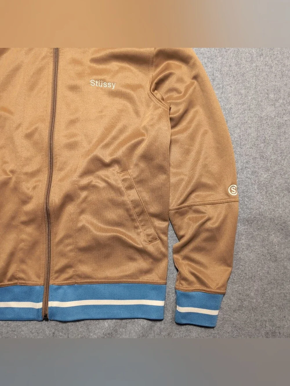 Y2K Stussy Tape Zipper Track Polo Jacket Size Small Sports Embroidered